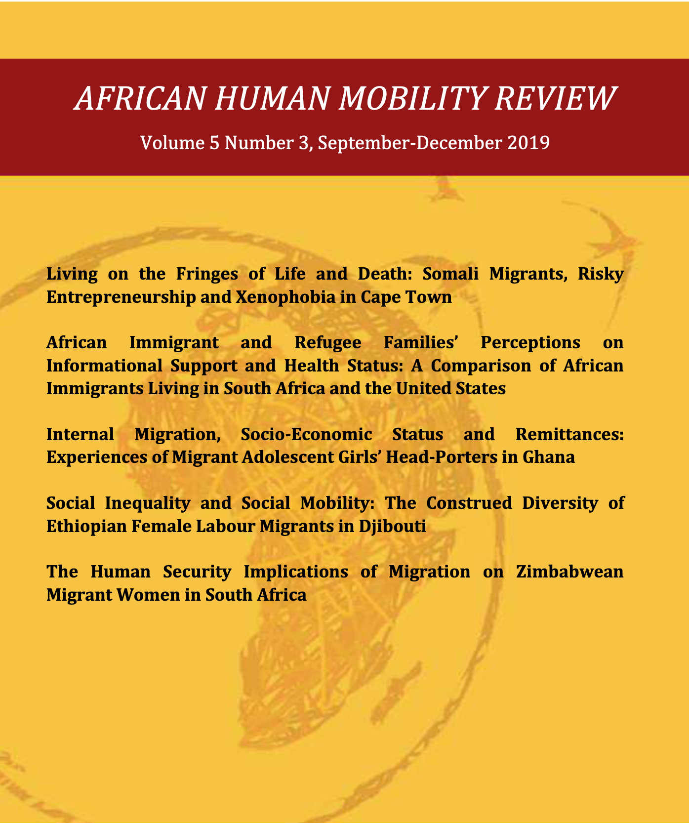 					View Vol. 5 No. 3 (2019): AFRICAN HUMAN MOBILITY REVIEW
				